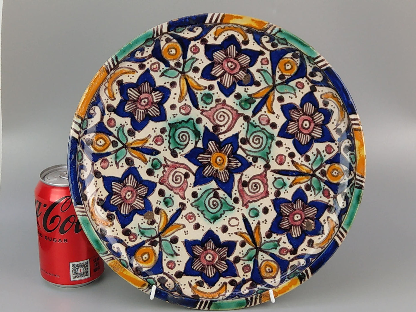 Antique Moroccan dish Floral Earthenware Enamelled signed Fez