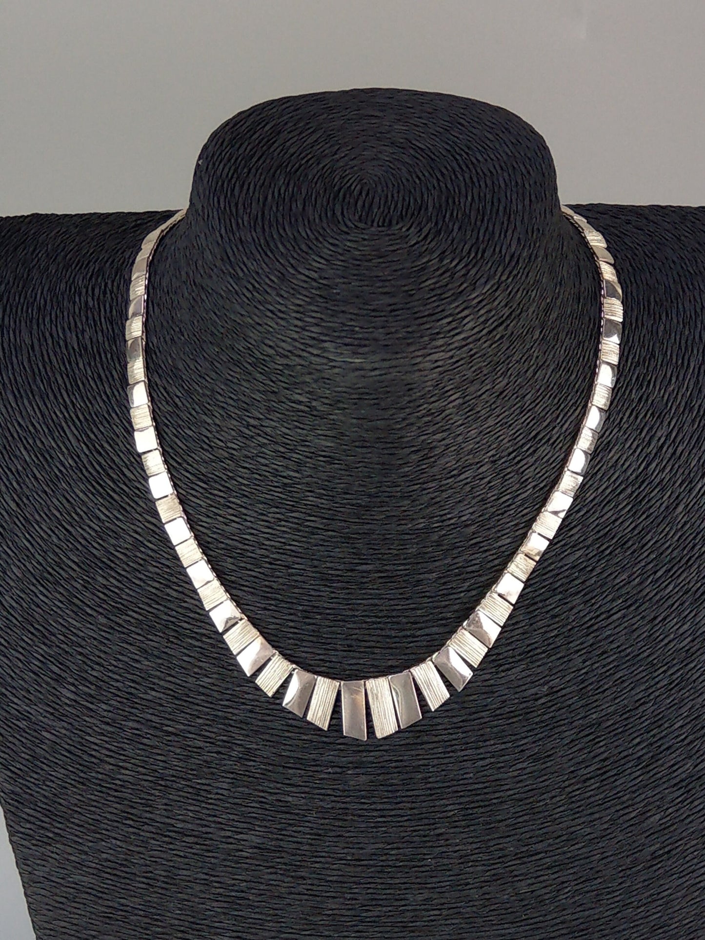 Vintage Cleopatra Style Silver Sterling Designer Fringe necklace Textured panels