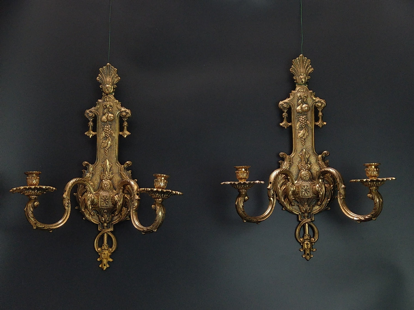 Antique Large Ornate Gold Gilt Brass Wall Sconces