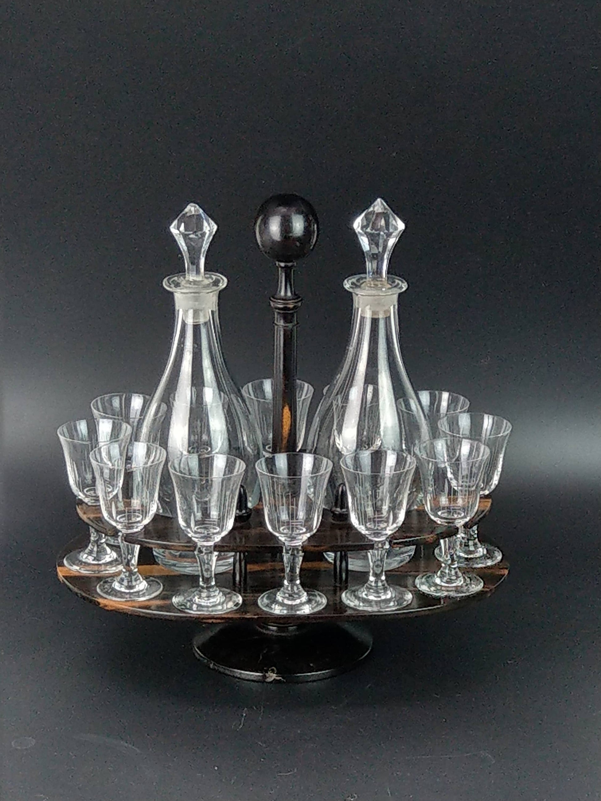 Antique Liquor service set on revolving stand c1870 Sherry set for 12