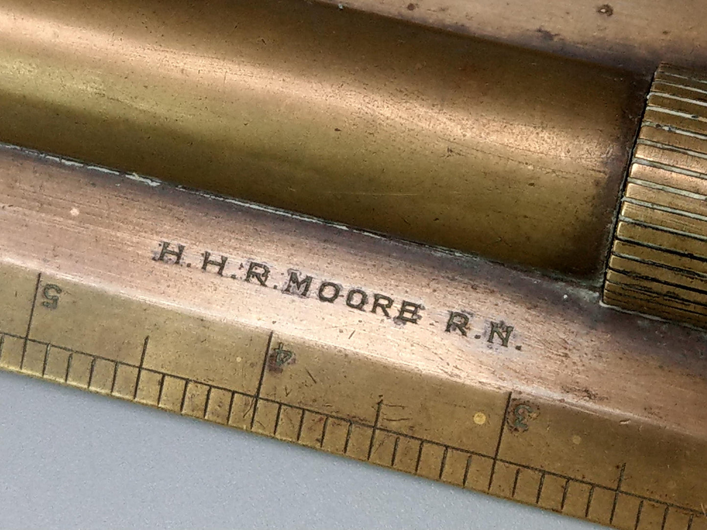 Antique Royal Navy Brass Rolling Ruler by George Lee & Son The Hard Portsmouth ownership by Admiral Henry Ruthven Moore