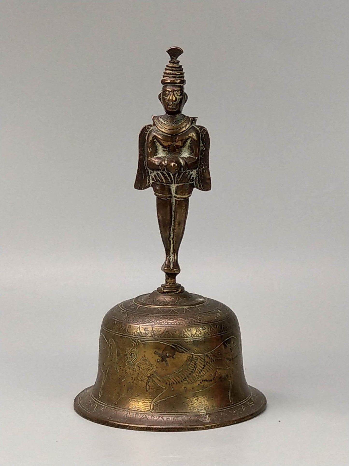 Antique Hindu Hanuman figure bell horses and antelope