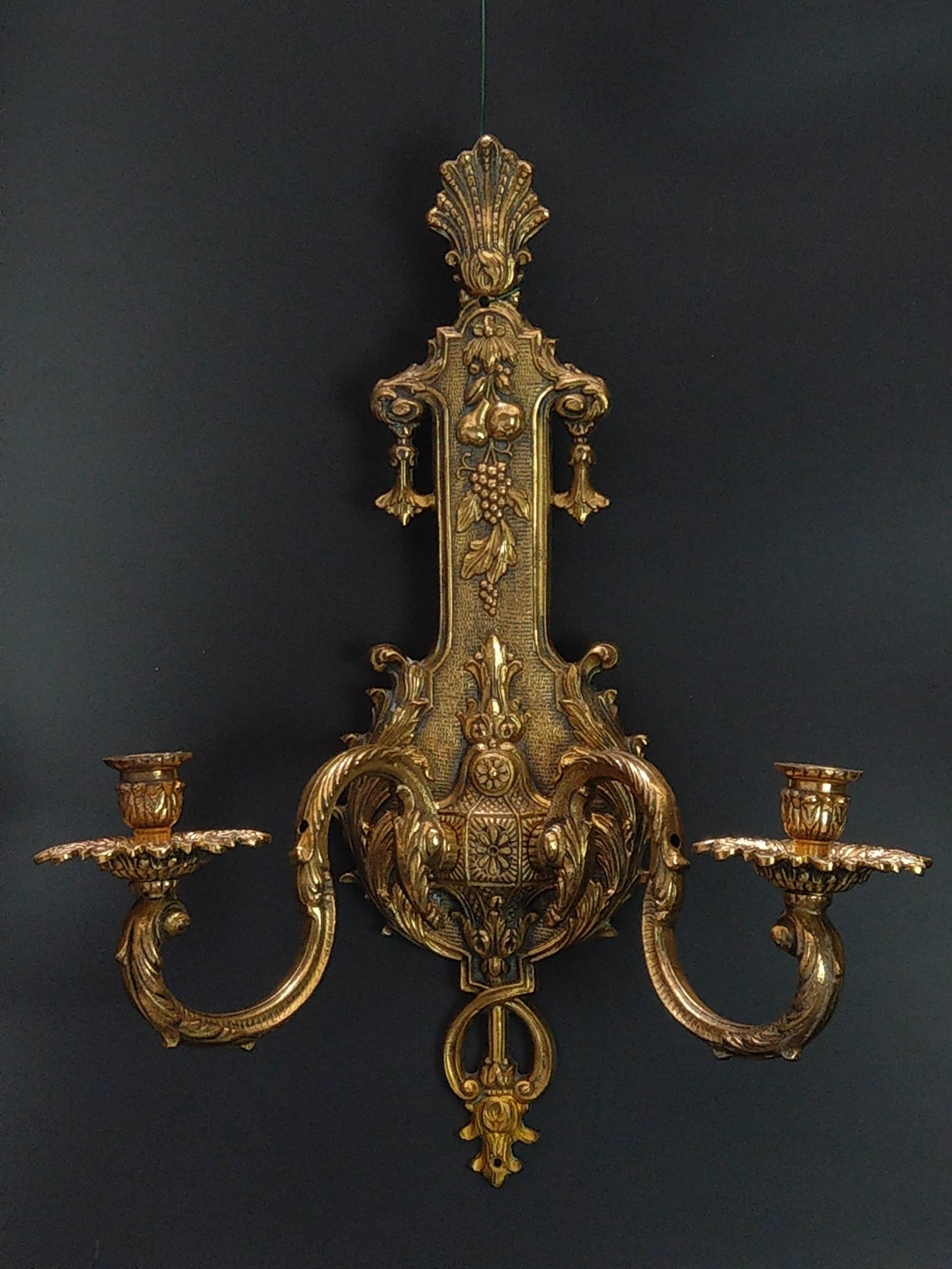 Antique Large Ornate Gold Gilt Brass Wall Sconces