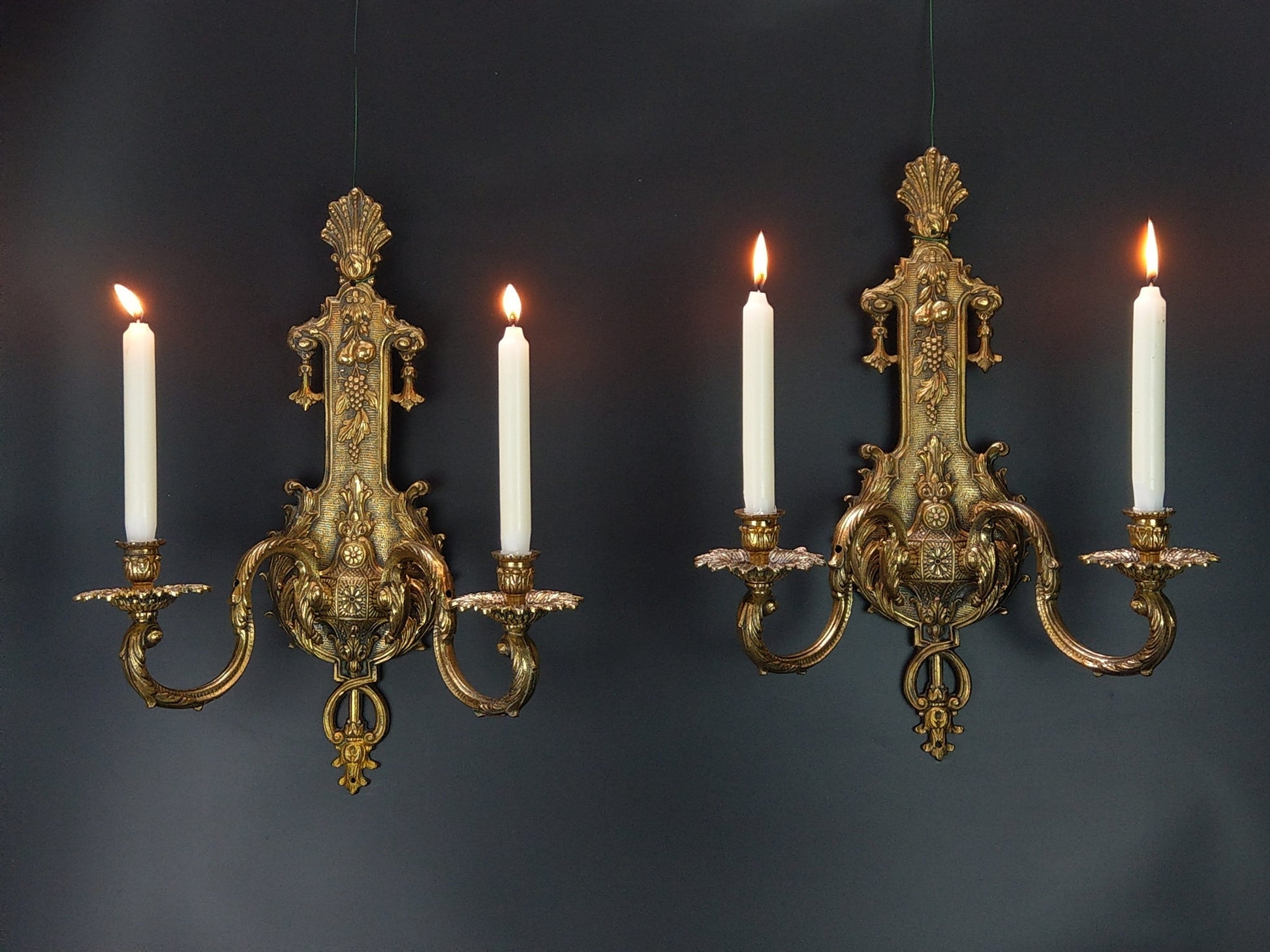 Antique Large Ornate Gold Gilt Brass Wall Sconces